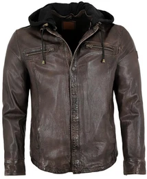 Lederjacke Overshirt/M - Herren Lederjacke Lammnappa Kapuze dunkelbraun
