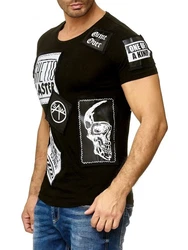 Egomaxx T-Shirt Print Motiv Patch Aufnäher H2010 (1-tlg) 2010 Schwarz