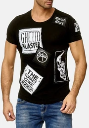 T-Shirt T Shirt Print Motiv Patch Aufnher H2010 (1-tlg) 2010 in Schwarz