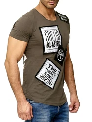 Egomaxx T-Shirt Print Motiv Patch Aufnäher H2010 (1-tlg) 2010 Olive