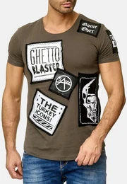 T-Shirt T Shirt Print Motiv Patch Aufnher H2010 (1-tlg) 2010 in Olive