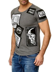 Egomaxx T-Shirt Print Motiv Patch Aufnäher H2010 (1-tlg) 2010 Grau