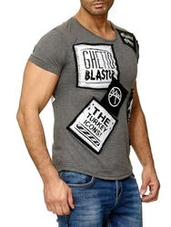 Egomaxx T-Shirt Print Motiv Patch Aufnäher H2010 (1-tlg) 2010 Grau