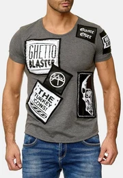 T-Shirt T Shirt Print Motiv Patch Aufnher H2010 (1-tlg) 2010 in Grau