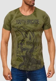 T-Shirt T Shirt Allover Dirty Batik Print Skull Punk H2162 (1-tlg) 2162 in Olive