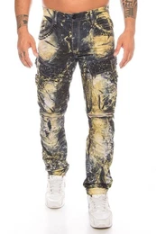 Slim-fit-Jeans Herren Cargo Jeans Hose mit Strasssteinen Jeanshose mit Zierreiverschlssen und stylischer Batik Waschung