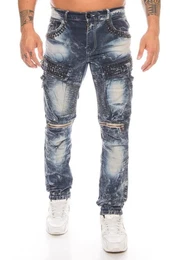 Slim-fit-Jeans Herren Cargo Jeans Hose mit Strasssteinen Jeanshose mit Zierreiverschlssen und stylischer Batik Waschung