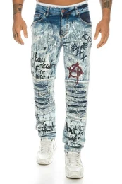 Slim-fit-Jeans Herren Jeans Hose mit coolen Graffiti Punk Prints im used Style Graffiti Schrift