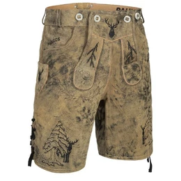 Trachtenhose Herren Lederhose Kurz mit Trgern 100% Echtleder - HK5 ANTIK