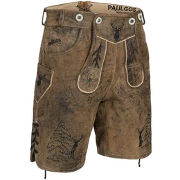 Trachtenhose Herren Lederhose Kurz mit Trgern 100% Echtleder - HK5 ANTIK