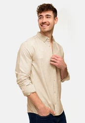 Indicode Langarmhemd Kepner Khaki/Beige/Weiß