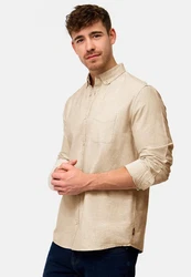 Indicode Langarmhemd Kepner Khaki/Beige/Weiß