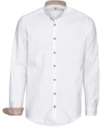 Pure Trachtenhemd Oxfordhemd mit Stehkragen Weiß/Creme