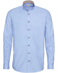 Pure Trachtenhemd Oxfordhemd mit Stehkragen hellblau