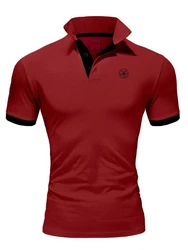 Amaci&Sons Herren Poloshirt Basic Kontrast Stickerei T-Shirt (5103) MEMPHIS Bordeaux/Schwarz
