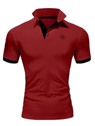 Amaci&Sons Herren Poloshirt Basic Kontrast Stickerei T-Shirt (5103) MEMPHIS Bordeaux/Schwarz