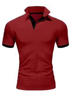 Amaci&Sons Poloshirt Basic Kontrast Kragen Kurzarm T-Shirt (5104) Dunkelrot/Rot/Braun
