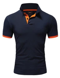 Amaci&Sons Poloshirt Basic Kontrast Kragen Kurzarm T-Shirt (5104) Navyblau/Orange