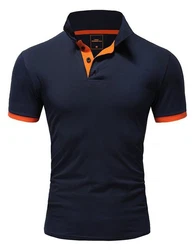 Amaci&Sons Poloshirt Basic Kontrast Kragen Kurzarm T-Shirt (5104) Navyblau/Orange