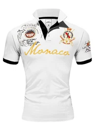 Poloshirt Monaco 2.0 Poloshirt mit Stickerei Herren Basic Kontrast Monaco Stickerei Kurzarm Polohemd T-Shirt