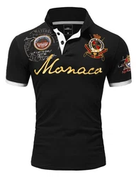 Amaci&Sons Herren Poloshirt Basic Kontrast Monaco Stickerei Polohemd T-Shirt (5108) Schwarz/Rot/Gelb/Dunkelblau