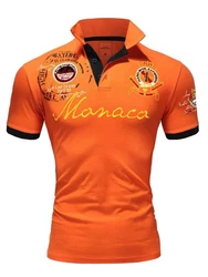 Amaci&Sons Herren Poloshirt Basic Kontrast Monaco Stickerei Polohemd T-Shirt (5108) Orange
