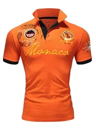Amaci&Sons Herren Poloshirt Basic Kontrast Monaco Stickerei Polohemd T-Shirt (5108) Orange