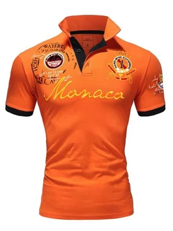 Amaci&Sons Herren Poloshirt Basic Kontrast Monaco Stickerei Polohemd T-Shirt (5108) Orange