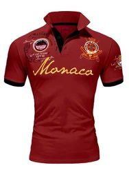 Amaci&Sons Herren Poloshirt Basic Kontrast Monaco Stickerei Polohemd T-Shirt (5108) Rot/Dunkelrot/Bordeaux