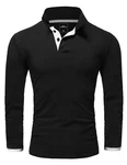 Amaci&Sons Herren Poloshirt Basic Kontrast Langarm Polohemd Shirt 5201 CHARLOTTE Schwarz