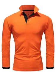 Amaci&Sons Herren Poloshirt Basic Kontrast Langarm Polohemd Shirt 5201 CHARLOTTE Orange