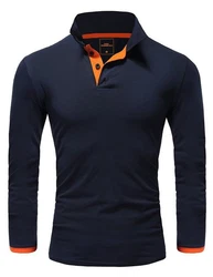 Amaci&Sons Herren Poloshirt Basic Kontrast Langarm Polohemd Shirt 5201 CHARLOTTE Dunkelblau