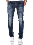 Amaci&Sons Herren Destroyed Slim Fit Denim Jeans Hose 7500 Blau/Dunkelblau