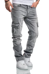 Amaci&Sons Herren Cargo Jeans Regular Slim Destroyed 7985 Hellgrau/Grau/Khaki