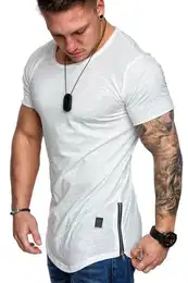 T-Shirt AUSTIN Herren Oversize Vintage Zipper Crew Neck Rundhals Basic Shirt
