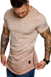 T-Shirt AUSTIN Herren Oversize Vintage Zipper Crew Neck Rundhals Basic Shirt
