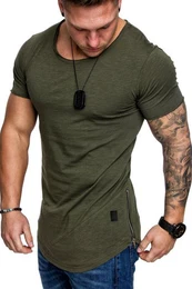 T-Shirt AUSTIN Herren Oversize Vintage Zipper Crew Neck Rundhals Basic Shirt