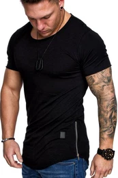 T-Shirt AUSTIN Herren Oversize Vintage Zipper Crew Neck Rundhals Basic Shirt