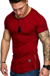 T-Shirt AUSTIN Herren Oversize Vintage Zipper Crew Neck Rundhals Basic Shirt