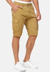 Indicode Herren Monroe Cargo ZA Shorts Khaki/Dunkelgrün/Beige