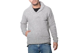 KUNST UND MAGIE Sweatshirt Schalkragen Grau/Hellgrau/Rot