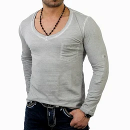 Langarmshirt Herren V-Neck Longshirt RS-4002 (1-tlg) Langarmshirt mit groem Auschnitt