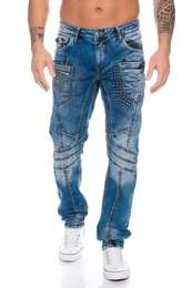 Slim-fit-Jeans Herren Jeans Hose mit stylischem Nahtdesign Jeanshose mit extravaganter Nahtstruktur und Branding