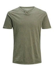 Jack & Jones T-Shirt JJESPLIT NECK TEE Dunkelgrün/Khaki