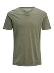 Jack & Jones T-Shirt JJESPLIT NECK TEE Dunkelgrün/Khaki