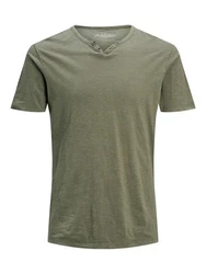 Jack & Jones T-Shirt JJESPLIT NECK TEE Dunkelgrün/Khaki