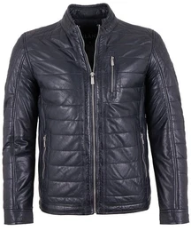 Lederjacke Iven-2 #KJ - Herren Lederjacke Steppjacke Lammnappa dunkelblau