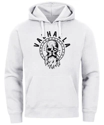 Neverless Hoodie Herren Aufdruck Valhalla Totenkopf Odin Runen Wikinger Creme/Weiß/Grün/Rot/Braun