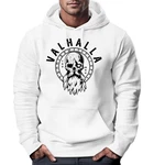 Neverless Hoodie Herren Aufdruck Valhalla Totenkopf Odin Runen Wikinger Creme/Weiß/Grün/Rot/Braun