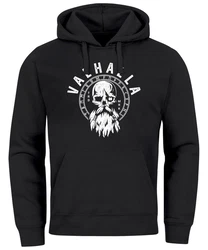 Neverless Hoodie Herren Aufdruck Valhalla Totenkopf Odin Runen Wikinger Braun/Rot/Schwarz/Lila/Creme
